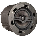 Detailed view of a speaker with a smooth black cover, emphasizing its modern appearance.